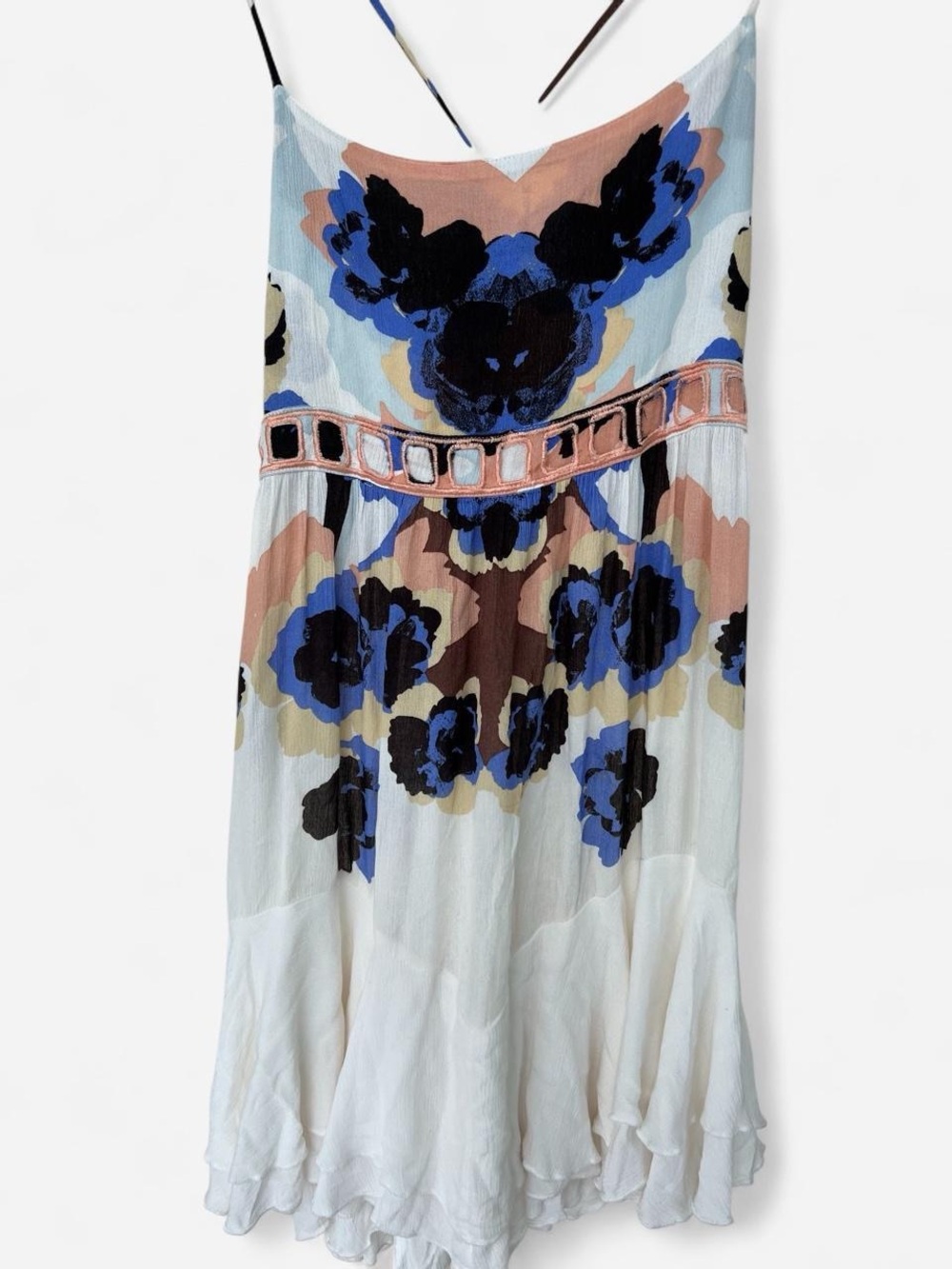 Free People boho mini dress - open strappy back, flowy ruffled - Size Small